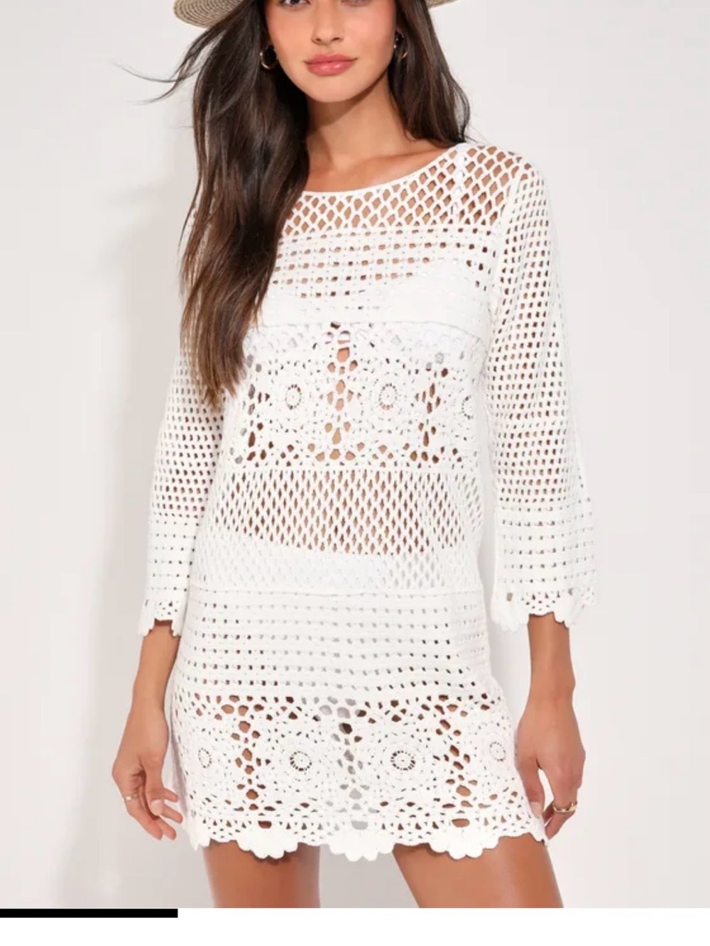 White Crochet Knit Swim Cover-Up Tunic